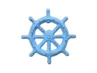 Rustic Light Blue Cast Iron Ship Wheel Bottle Opener 3.75