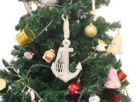 Wooden Whitewashed Decorative Anchor Christmas Tree Ornament
