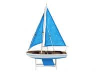 Wooden It Floats 12 - Light Blue wtih Light Blue Sails Floating Sailboat Model