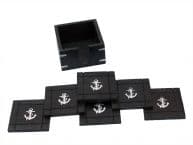 Wooden Black Coasters with Chrome Anchor Inlay 4 - Set of 6