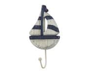 Wooden Rustic Decorative Blue and White Sailboat with Hook 7