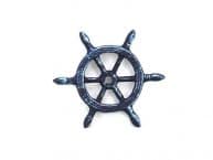 Rustic Dark Blue Cast Iron Ship Wheel Decorative Paperweight 4