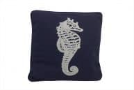 Navy Blue and White Seahorse Pillow 16