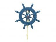 Rustic All Light Blue Decorative Ship Wheel with Seagull and Hook 8