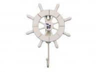 White Decorative Ship Wheel with Seagull and Hook 8