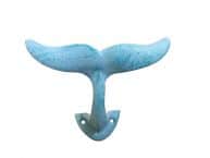 Rustic Light Blue Whitewashed Cast Iron Decorative Whale Tail Hook 5