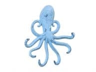 Rustic Dark Blue Whitewashed Cast Iron Wall Mounted Decorative Octopus Hooks 7