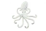 Rustic Whitewashed Cast Iron Wall Mounted Decorative Octopus Hooks 7