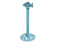 Rustic Light Blue Whitewashed Cast Iron Fish Extra Toilet Paper Stand 15