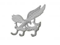Whitewashed Cast Iron Flying Eagle Landing on a Tree Branch Decorative Metal Wall Hooks 7.5