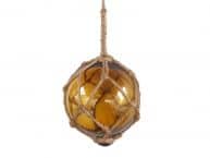 Amber Japanese Glass Ball Fishing Float With Brown Netting Decoration 4