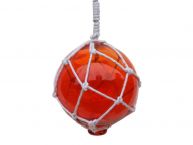 Orange Japanese Glass Ball With White Netting Christmas Ornament 4