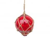 Red Japanese Glass Ball Fishing Float With Brown Netting Decoration 4
