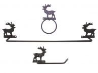 Cast Iron Moose Bathroom Set of 3 - Large Bath Towel Holder and Towel Ring and Toilet Paper Holder 