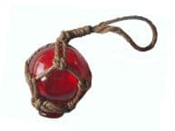 Red Japanese Glass Ball With Brown Netting Christmas Ornament 2