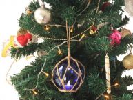 LED Lighted Dark Blue Japanese Glass Ball Fishing Float with Brown Netting Christmas Tree Ornament 4
