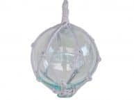 Clear Japanese Glass Ball Fishing Float With White Netting Decoration 6