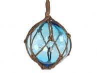 Light Blue Japanese Glass Ball Fishing Float With Brown Netting Decoration 6
