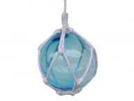 Light Blue Japanese Glass Ball Fishing Float With White Netting Decoration 6