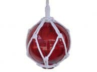 Red Japanese Glass Ball Fishing Float With White Netting Decoration 6