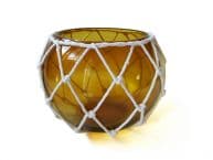 Amber Japanese Glass Fishing Float Bowl with Decorative White Fish Netting 8