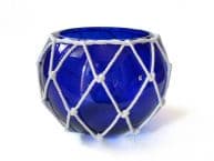 Dark Blue Japanese Glass Fishing Float Bowl with Decorative White Fish Netting 8