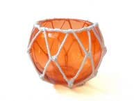 Orange Japanese Glass Fishing Float Bowl with Decorative White Fish Netting 6