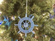 Rustic Light Blue Decorative Ship Wheel With Sailboat Christmas Tree Ornament 6