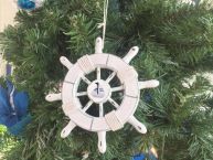 Rustic White Decorative Ship Wheel With Sailboat Christmas Tree Ornament 6