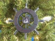Dark Blue Decorative Ship Wheel With Sailboat Christmas Tree Ornament 6