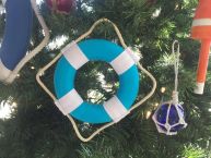 Vibrant Light Blue Decorative Lifering With White Bands Christmas Ornament 6