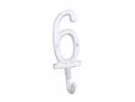 Whitewashed Cast Iron Number 6 Wall Hook 6