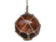Amber Japanese Glass Ball Fishing Float With Brown Netting Decoration 12