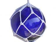 Blue Japanese Glass Ball Fishing Float With White Netting Decoration 12