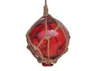 Red Japanese Glass Ball Fishing Float With Brown Netting Decoration 3