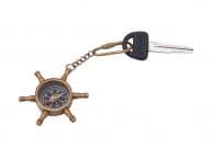 Antique Brass Ships Wheel Compass Key Chain 5
