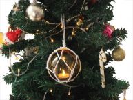 LED Lighted Amber Japanese Glass Ball Fishing Float with White Netting Christmas Tree Ornament 3