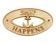 Brass Ship Happens Oval Sign with Anchor 8