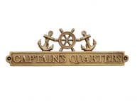 Antique Brass Captains Quarters Sign with Ship Wheel and Anchors 12