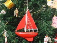 Wooden Red Sea Model Sailboat Christmas Tree Ornament