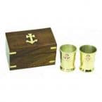 Set of 2 - Solid Brass Anchor Shot Glasses With Rosewood Box 4
