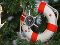 Chrome Ship Wheel Compass Christmas Tree Ornament