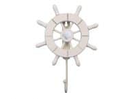 White Decorative Ship Wheel with Seashell and Hook 8