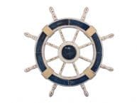 Rustic Dark Blue and White Decorative Ship Wheel 24