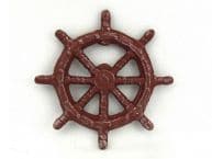 Red Whitewashed Cast Iron Ship Wheel Bottle Opener 3.75