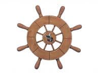 Rustic Wood Finish Decorative Ship Wheel With Seagull 9