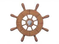 Rustic Wood Finish Decorative Ship Wheel With Seashell 9