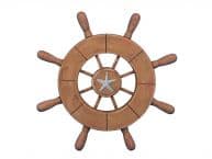 Rustic Wood Finish Decorative Ship Wheel With Starfish 9