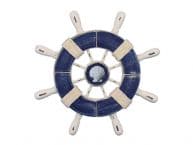 Rustic Dark Blue and White Decorative Ship Wheel With Seashell 9