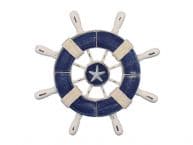 Rustic Dark Blue and White Decorative Ship Wheel With Starfish 9